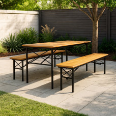 garden set HOBEL BENCH SET 1 + 2 METAL BLACK/WOOD TIK (3)