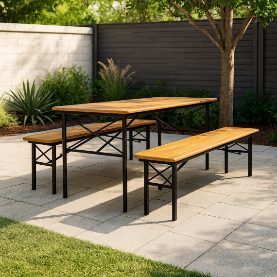 ბაღის გარნიტური HOBEL BENCH SET 1 + 2 METAL BLACK/WOOD TIK (3)