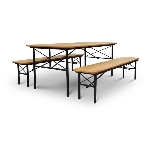 ბაღის გარნიტური HOBEL BENCH SET 1 + 2 METAL BLACK/WOOD TIK (3)