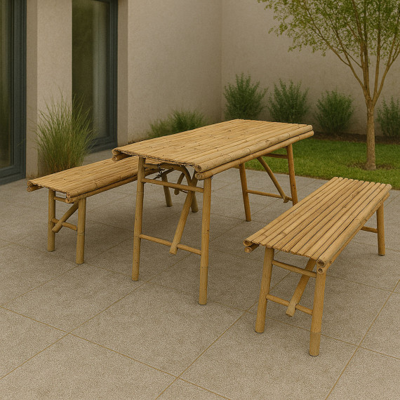 ბაღის გარნიტური KOOPMAN FOLDABLE BENCH BAMBOO SET 1+2