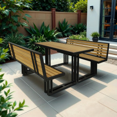 garden set HOBEL RULER WITH BACK 1+2 METAL BLACK/WOOD TIK (3)