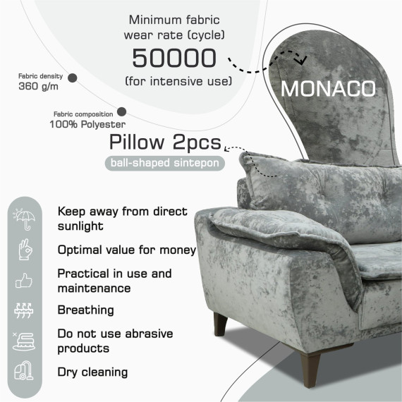 გარნიტური HOBEL CLARA 3+1+1 F/R GREY MONACO 14 (3)