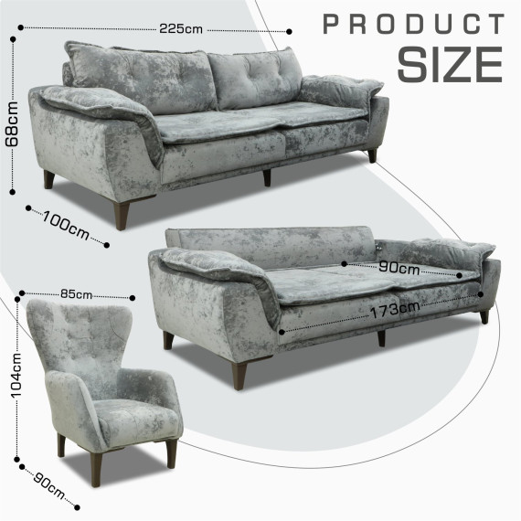 გარნიტური HOBEL CLARA 3+1+1 F/R GREY MONACO 14 (3)