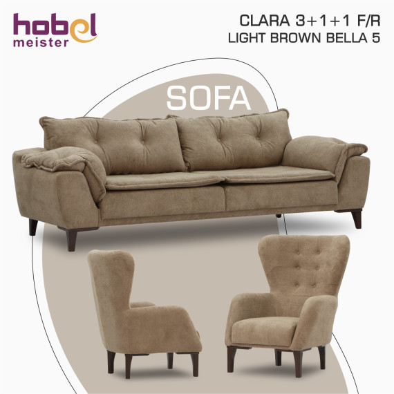 гарнитур HOBEL CLARA 3+1+1 F/R LIGHT BROWN BELLA 5 (3)