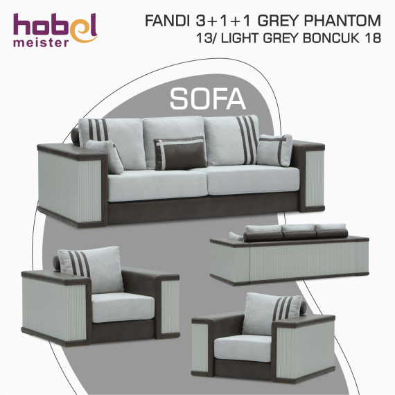 гарнитур HOBEL FANDI 3+1+1 GREY PHANTOM 13/ LIGHT GREY BONCUK 18 (3)