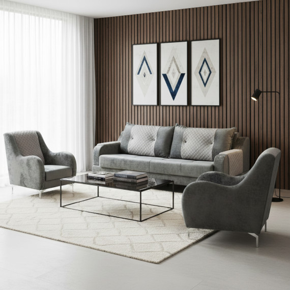 გარნიტური HOBEL OLIVIA 3+1+1 F/R GREY MONACO 14/BUKLE 9 (4)