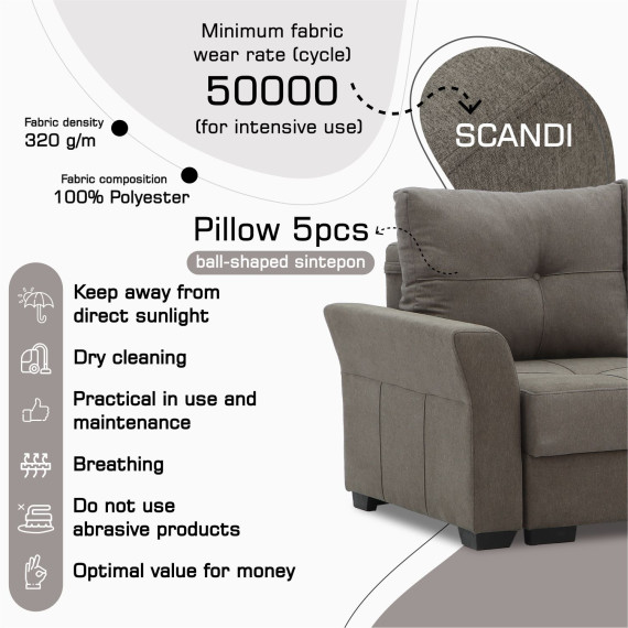 გარნიტური HOBEL TEXAS 3+1+1 BROWN SCANDI 6 (6)