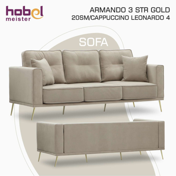 დივანი HOBEL ARMANDO 3 STR GOLD 20SM/CAPPUCCINO LEONARDO 4 (1)