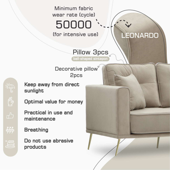 დივანი HOBEL ARMANDO 3 STR GOLD 20SM/CAPPUCCINO LEONARDO 4 (1)