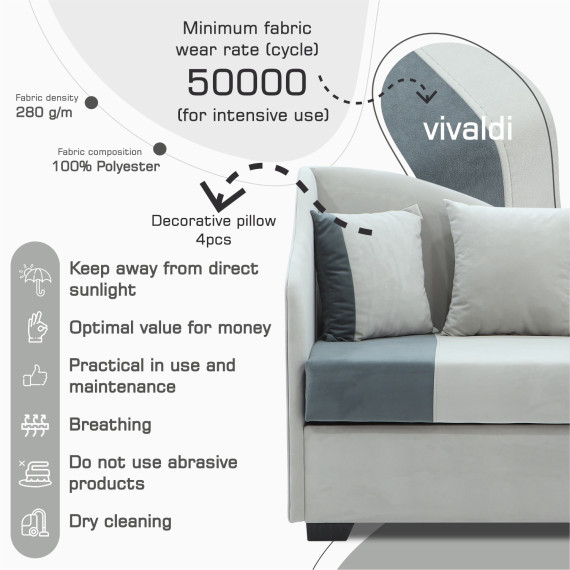 диван HOBEL BIG-BEN LIGHT GREY VIVALDI 6/ DARK GREY VIVALDI 8 L(2)