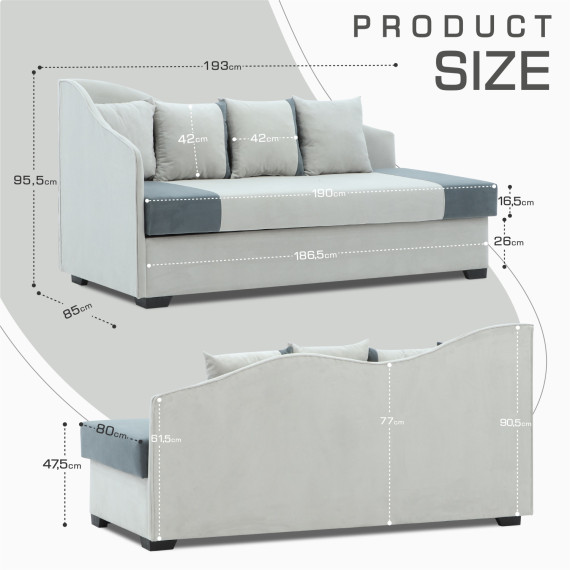 диван HOBEL BIG-BEN LIGHT GREY VIVALDI 6/ DARK GREY VIVALDI 8 L(2)