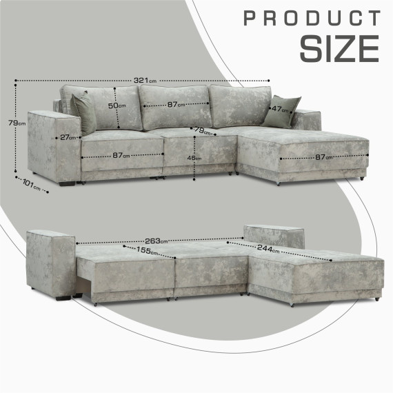 დივანი HOBEL CORNER DELUXE LIGHT GREY MONACO 13/ NIAGARA GREY R (7)