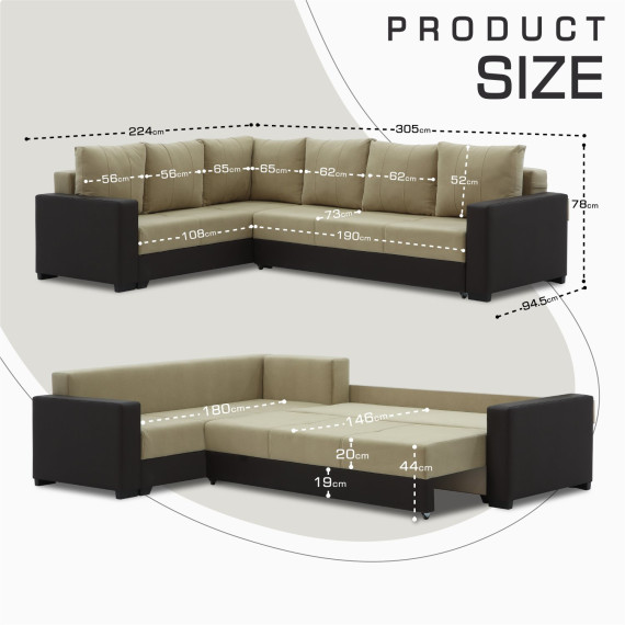 sofa HOBEL CORNER ERICA BROWN 3673/CREAM LEONARDO 3 L (6)