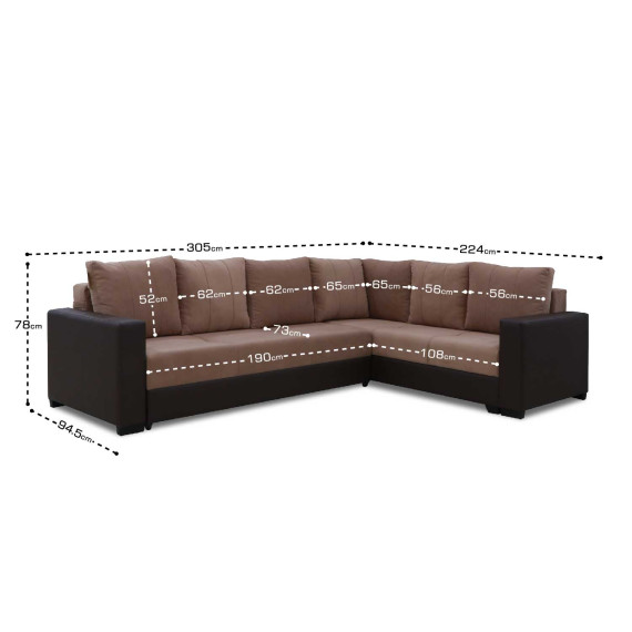 sofa HOBEL CORNER ERICA COFFEE V460/ LIGHT BROWN VIVALDI 20 R(6)
