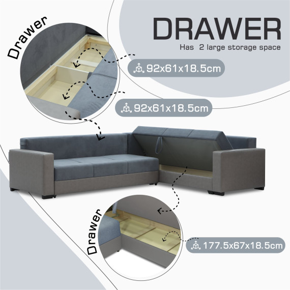 დივანი HOBEL CORNER ERICA LIGHT GREY 8409/BLUE GRAY VIVALDI 12 R(6)