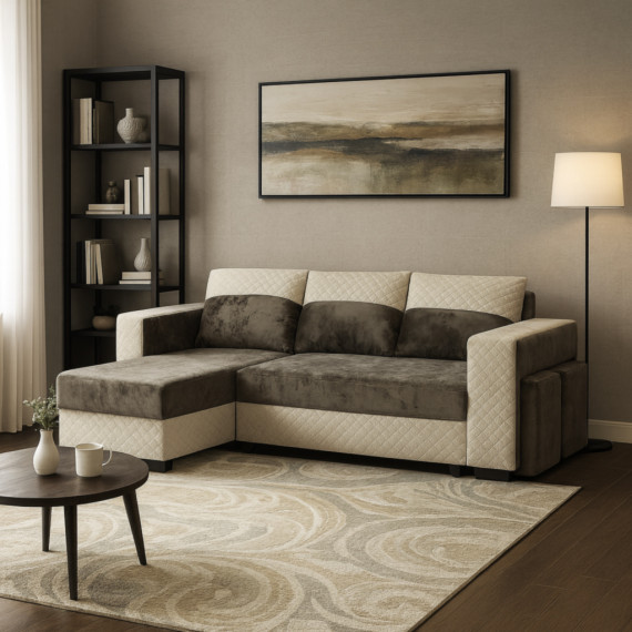 დივანი HOBEL CORNER SONYA F/P LIGHT CAPPUCCINO MONACO 4/CREAM BONCUK 6 R (5)