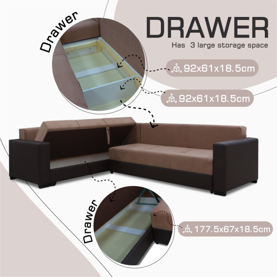 диван HOBEL CORNER ERICA COFFEE V460/ LIGHT BROWN VIVALDI 20 L(6)
