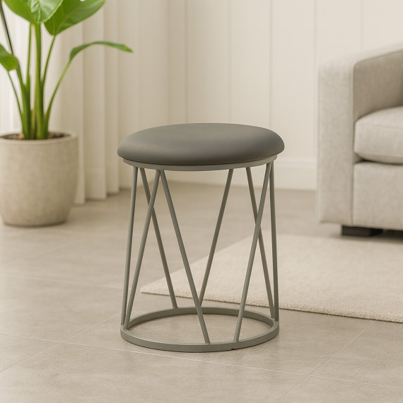 ტაბურეტი და პუფი HOBEL GLOW METAL GREY7035/LEATHER GREY (1)